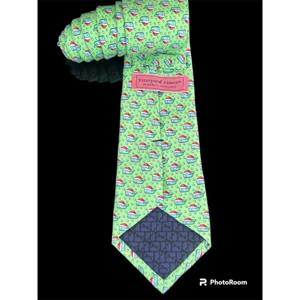 Vineyard Vines Holiday Teen Boys Neck Tie Mint Green Whale Santa Hat Christmas S